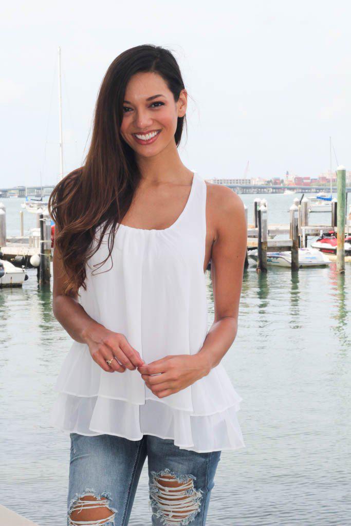 Off White Top With Ruffle Racerback