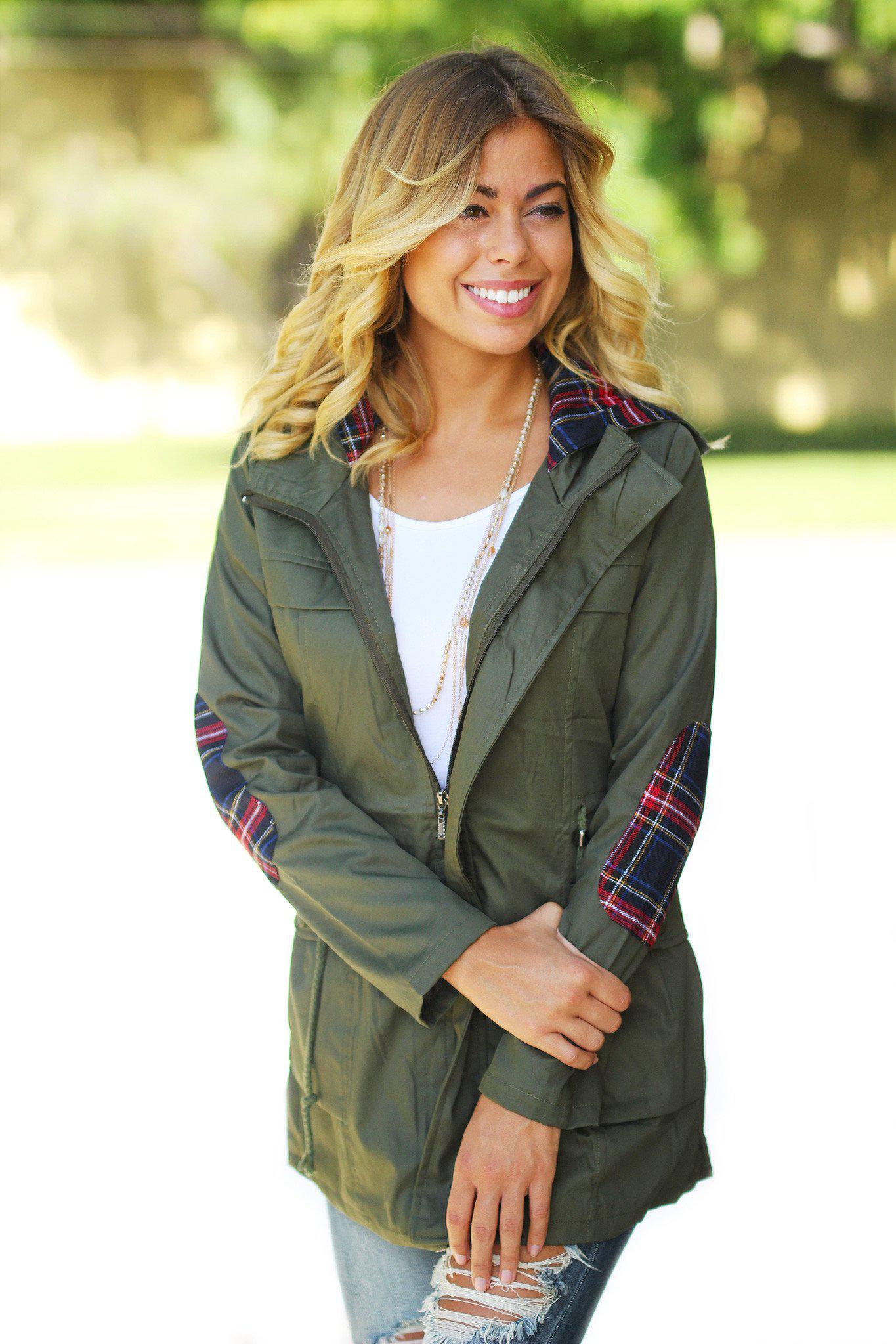 Olive and Plaid Jacket with Hood