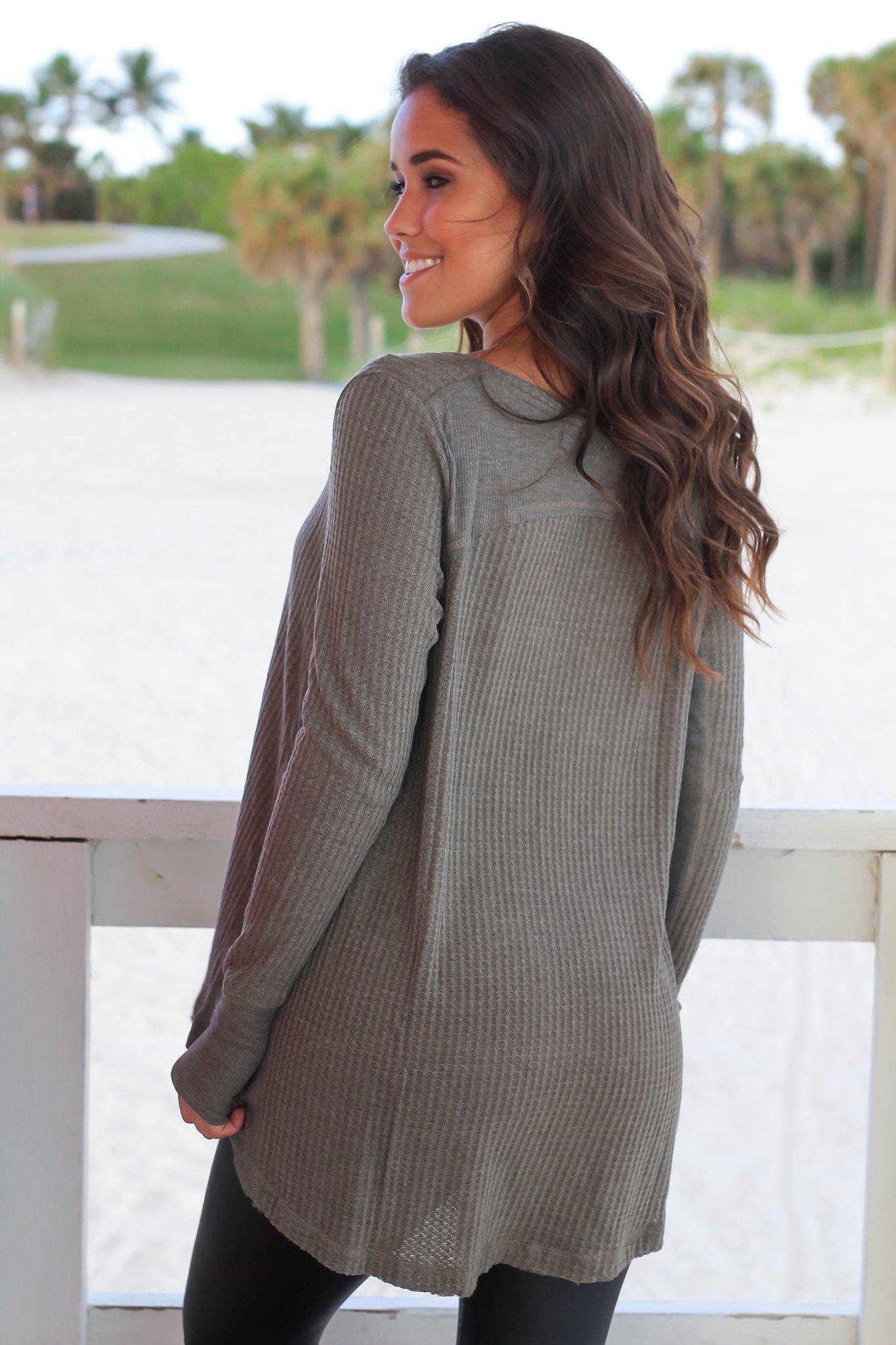 Olive Long Sleeve Top with Thumb Holes