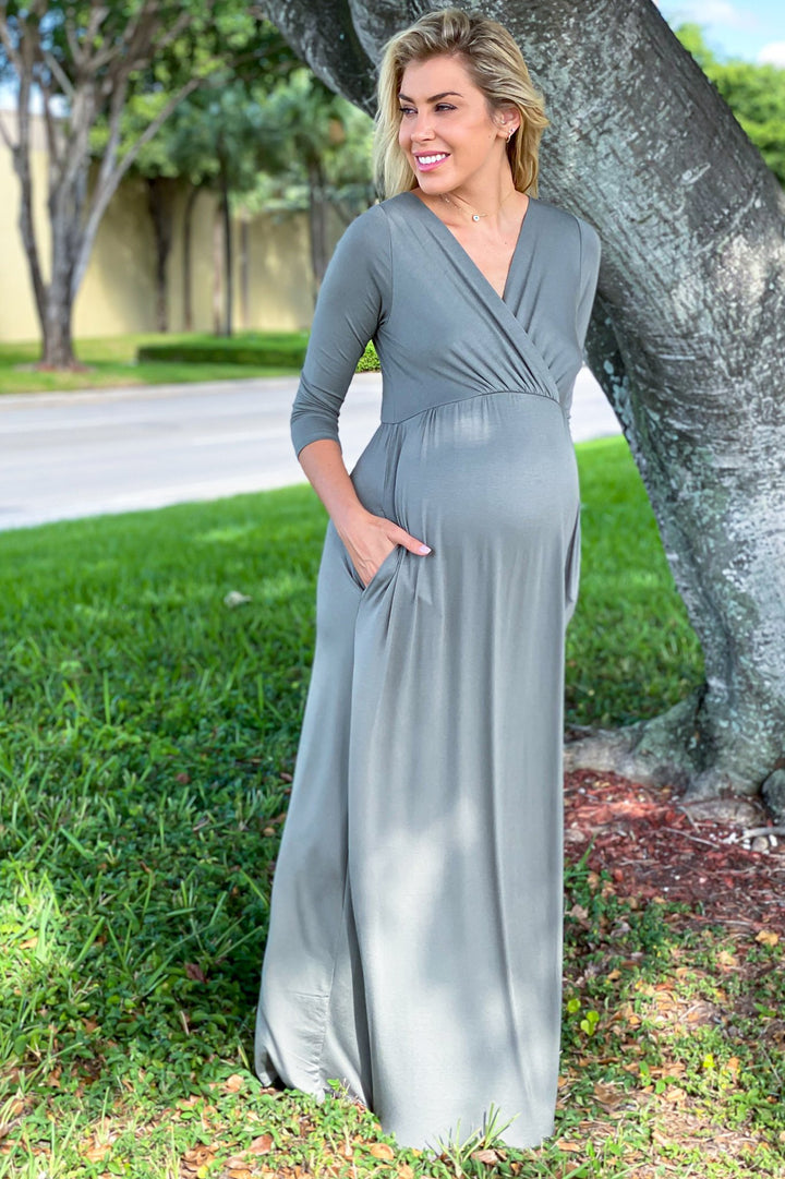 comfy maxi dress Olive Maxi Dress with Sleeves
