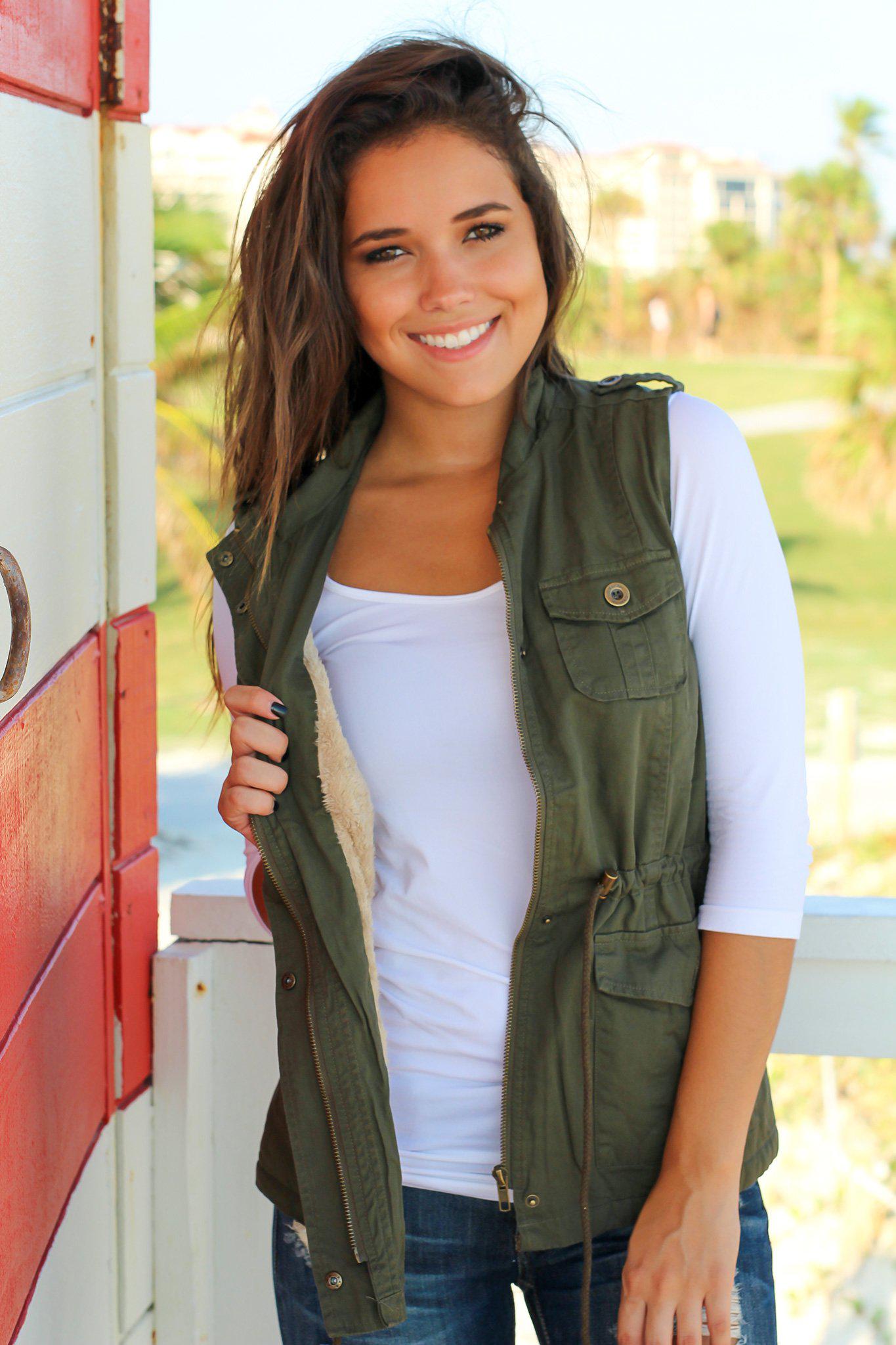 Olive Vest with Fur Lining | Vests – Saved by the Dress