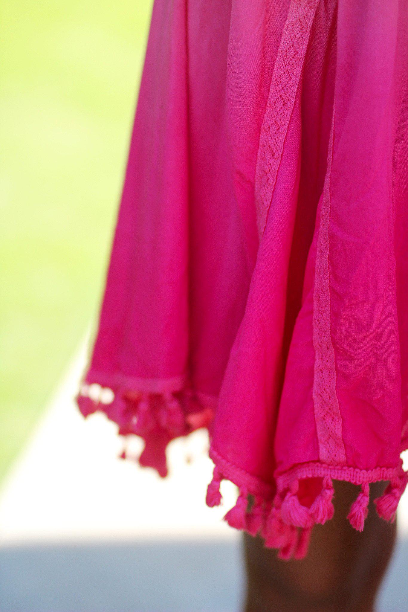 Pink Ombre Short Dress with Tassels