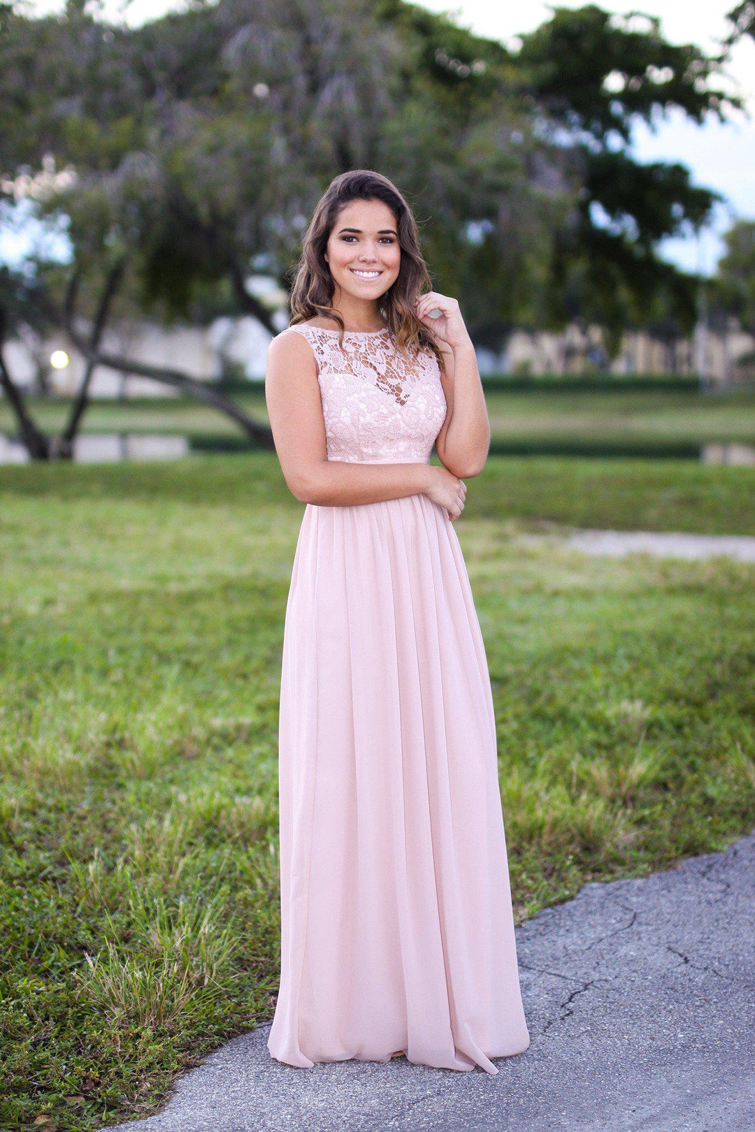 Tan Maxi Dress with Crochet Top | Tan Bridesmaid Dress
