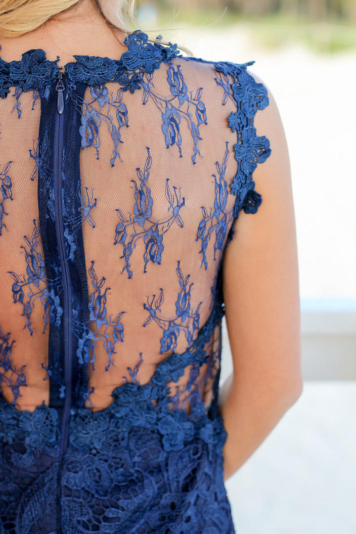Navy Lace High Neck Short Dress | Navy Short Dress
