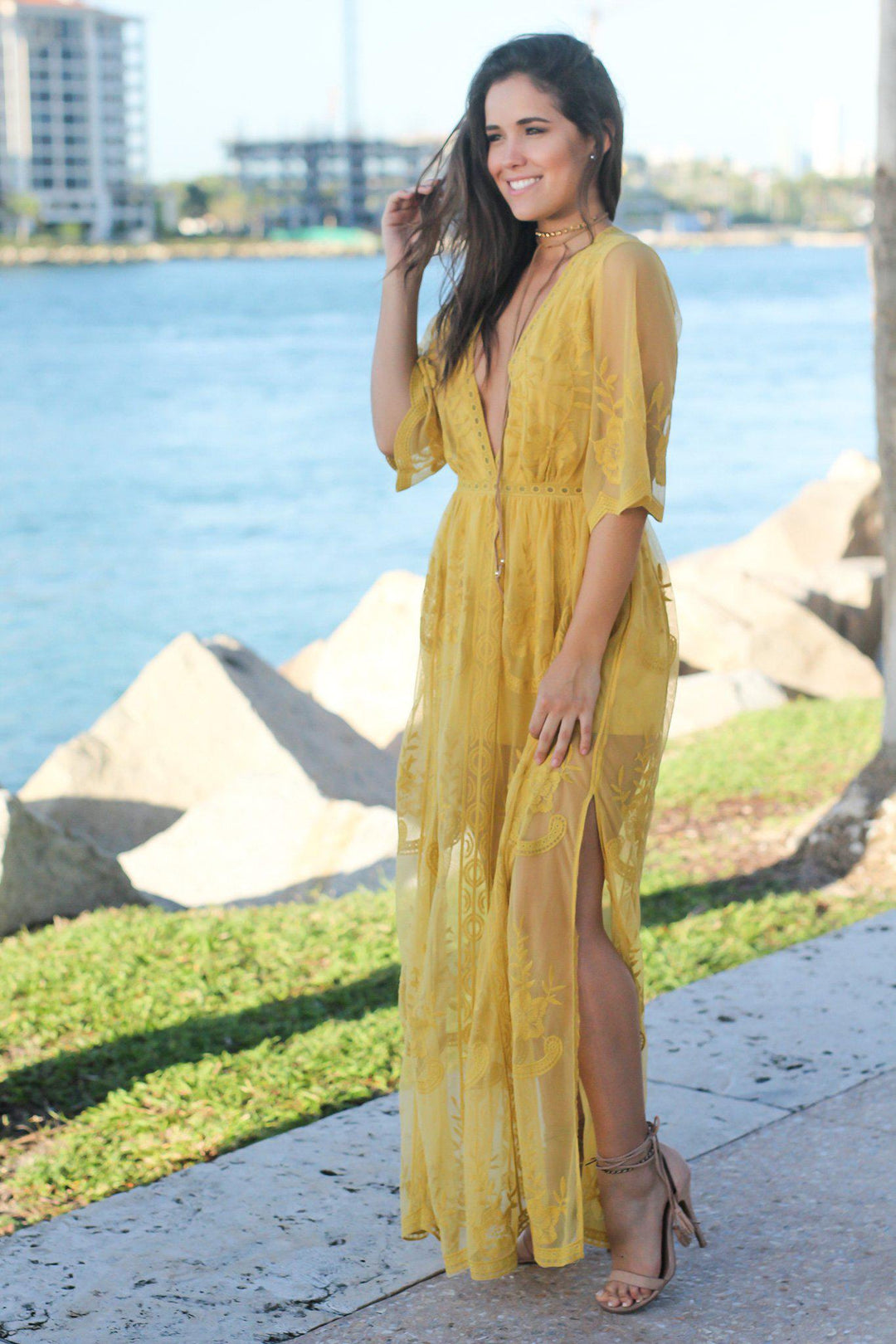 Mustard Lace Maxi Romper | Romper  Saved by the Dress
