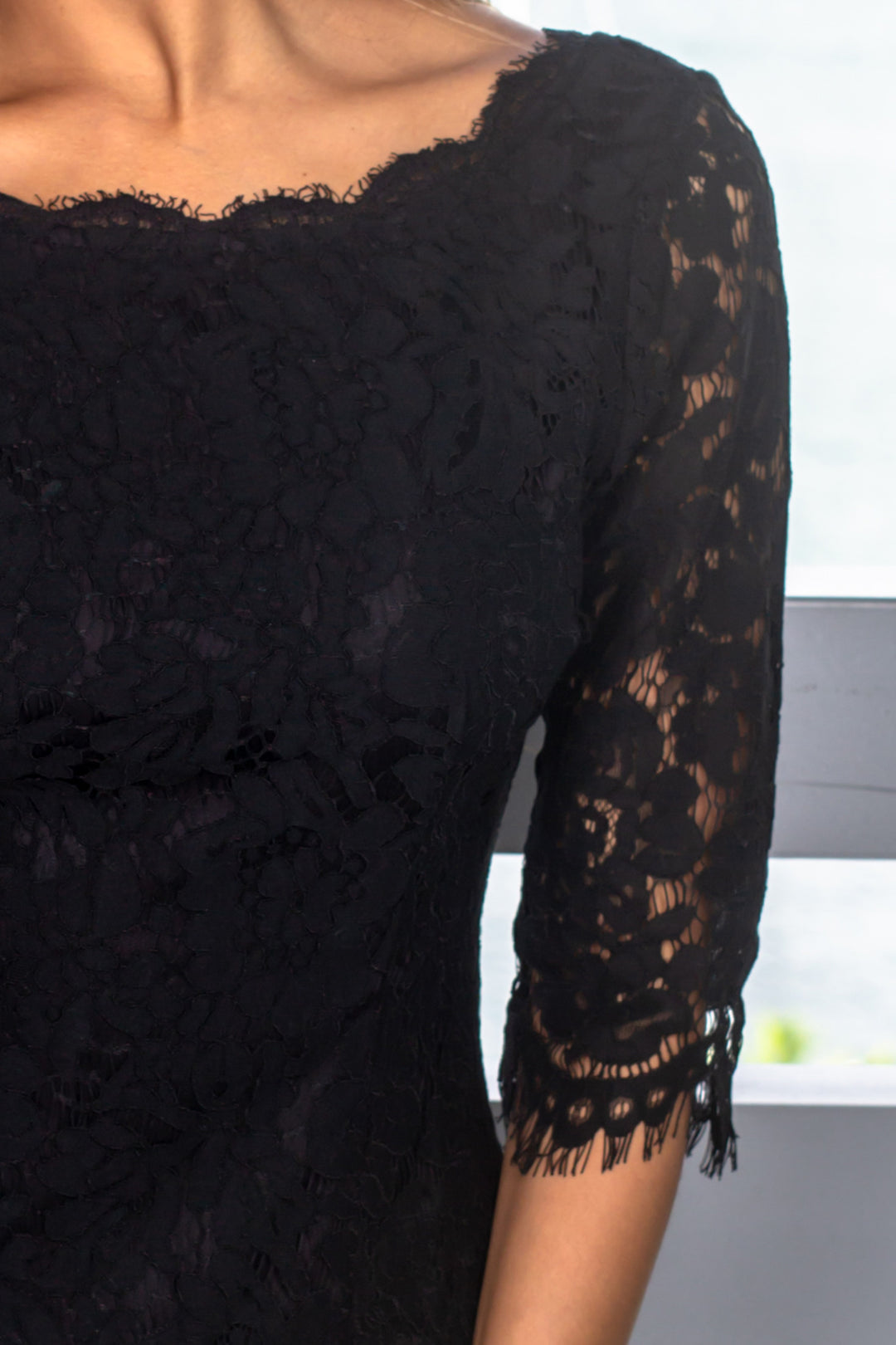 white christmas dresses Black Lace Short Dress with 3/4 Sleeves