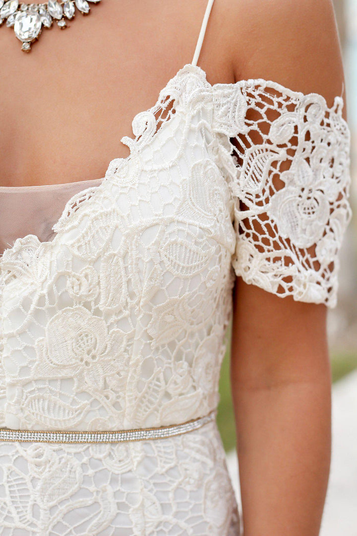 Cream Crochet Maxi Dress with Gold Detail