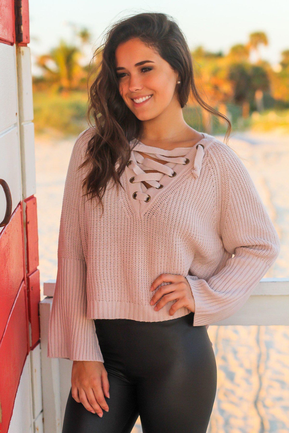 Mauve Long Sleeve Textured Knit Cropped Sweater