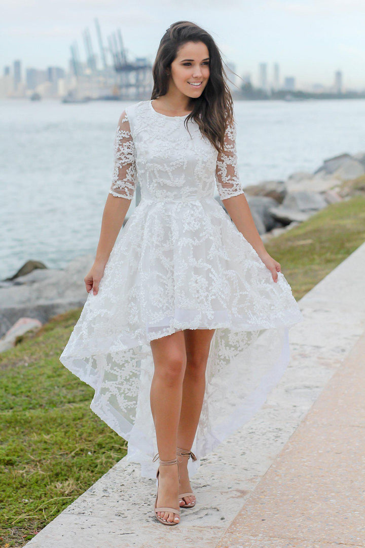Ivory High Low Dress with 3/4 Sleeves