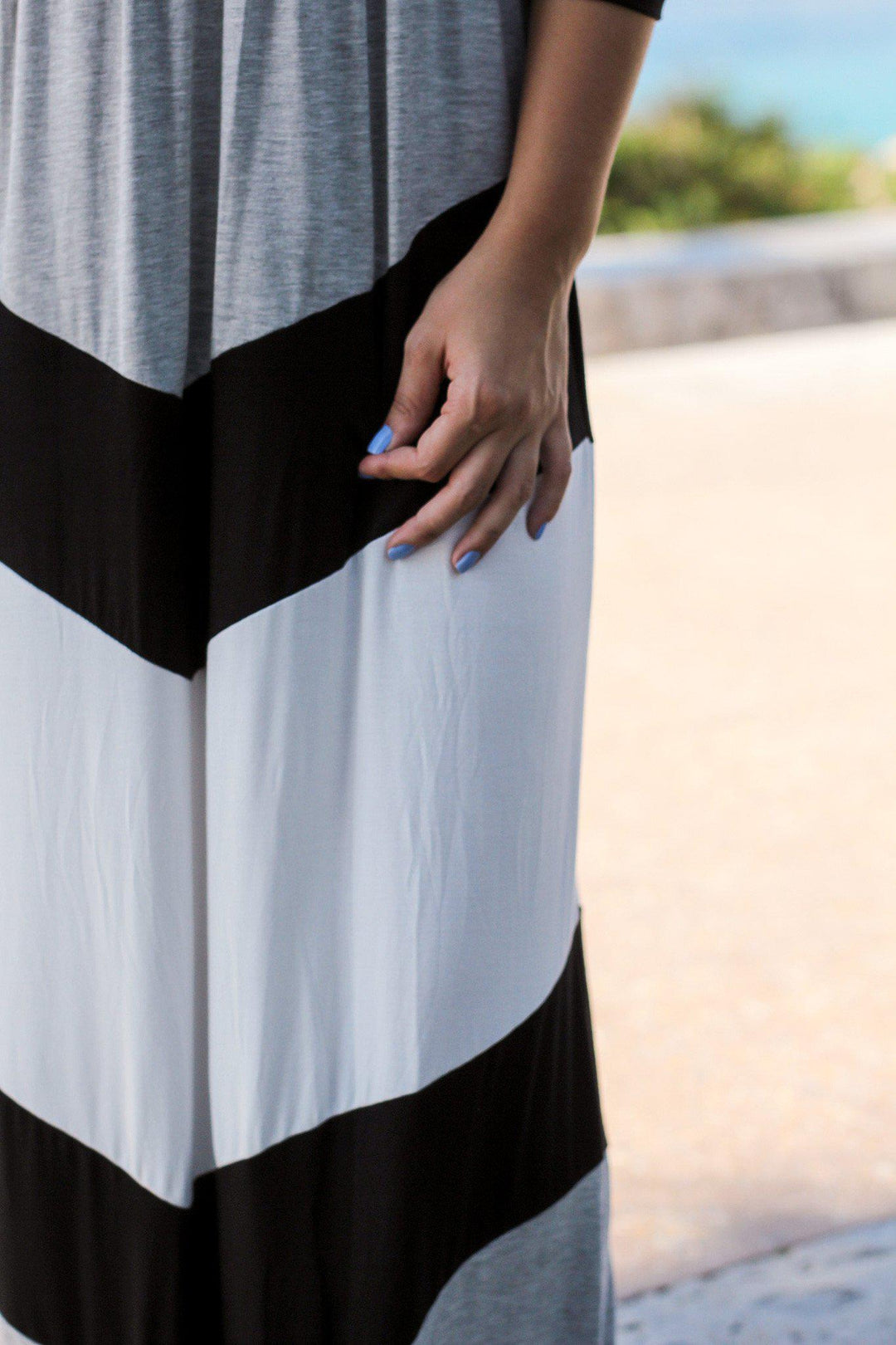 black dress vegas Black and Gray Chevron Maxi Dress with 3/4 Sleeves