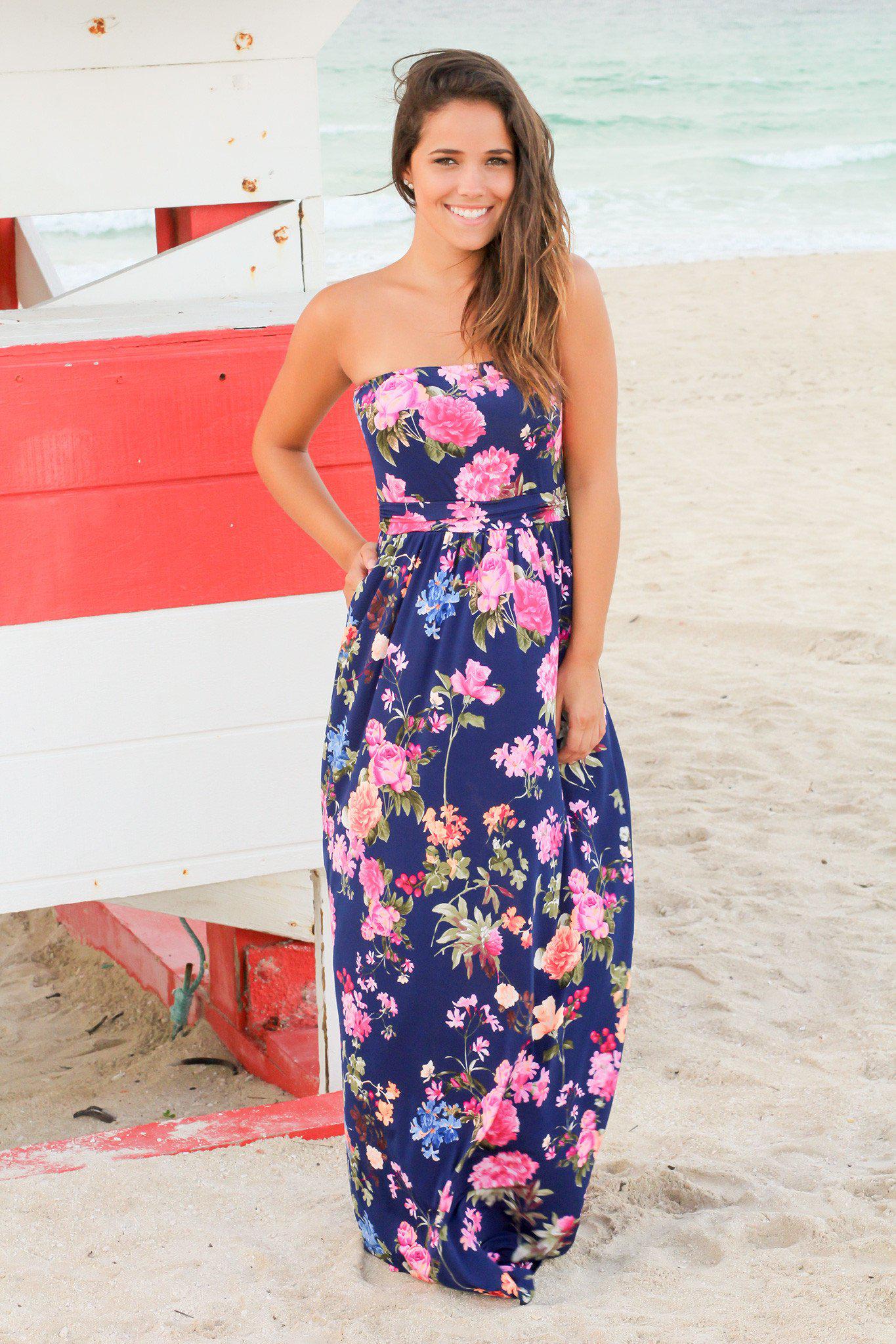 Navy and Pink Floral Strapless Maxi Dress | Maxi Dresses Saved by the Dress Navy and Pink Floral Strapless Maxi Dress | Maxi Dresses Saved by the Dress