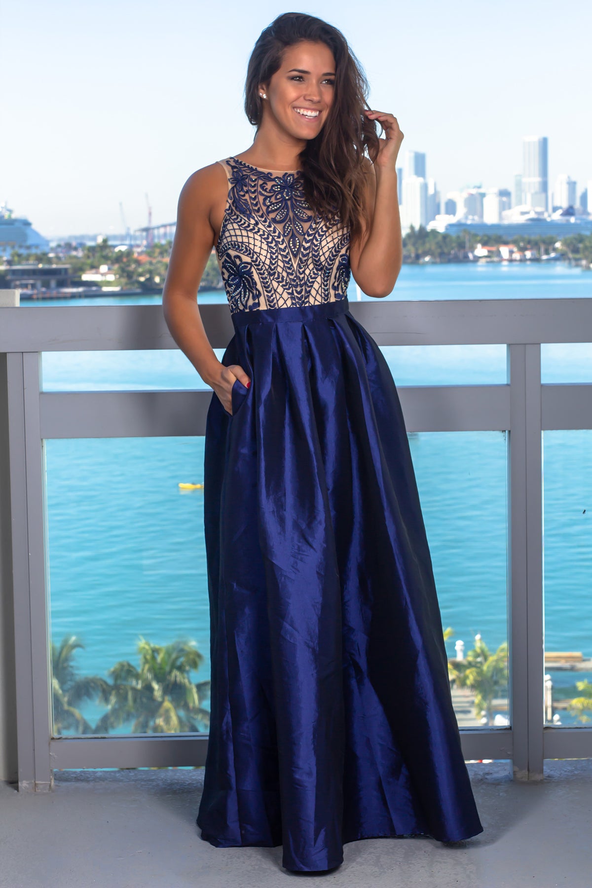 navy dress nude heels