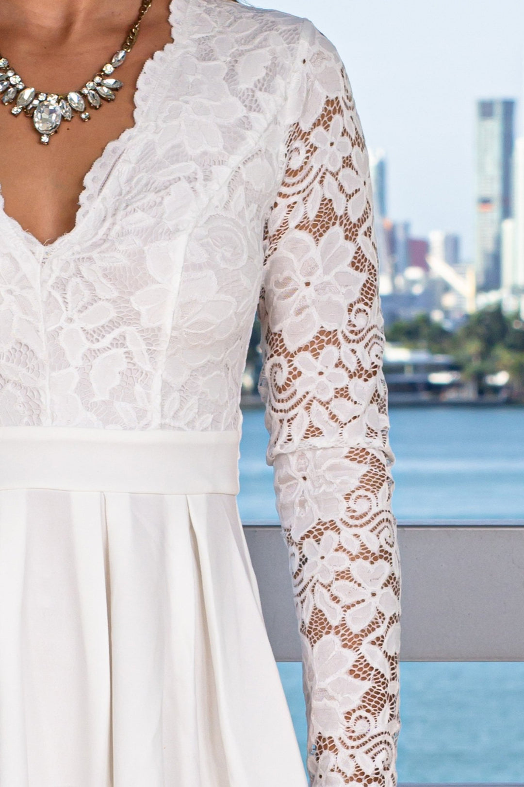 Ivory Lace Long Sleeve Short Dress