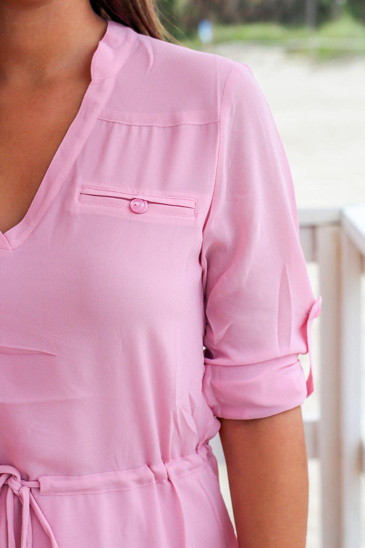 knee length dresses for ladies Pink Chiffon Short Dress