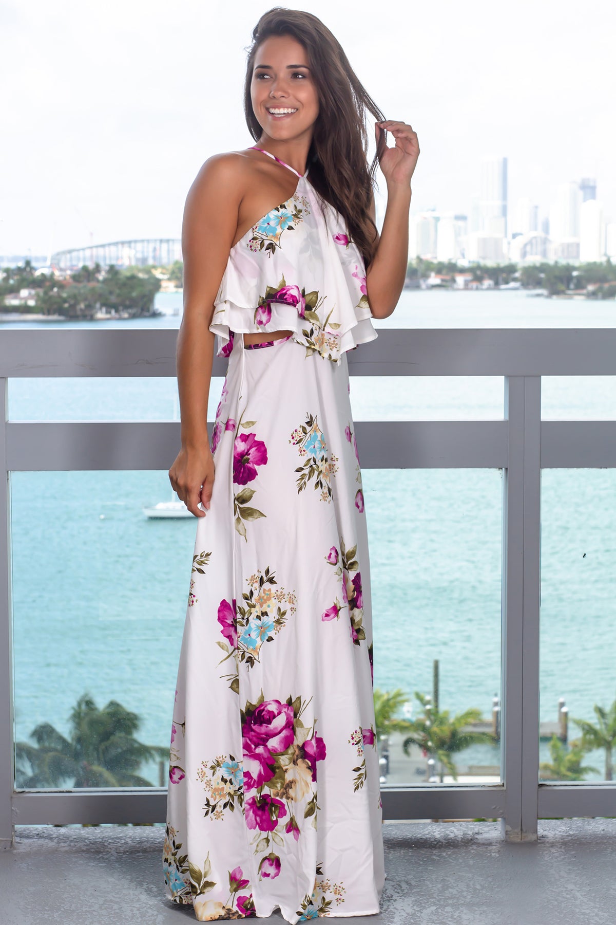 White Floral Halter Neck Maxi Dress | Cute Dresses – Saved by the Dress
