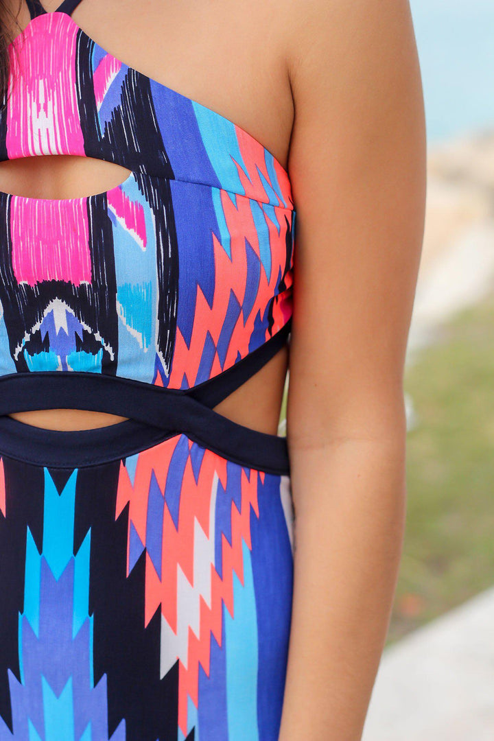 Blue and Coral Printed Maxi Dress with Cut Outs | Maxi Dresses Saved by the Dress Blue and Coral Printed Maxi Dress with Cut Outs | Maxi Dresses Saved by the Dress
