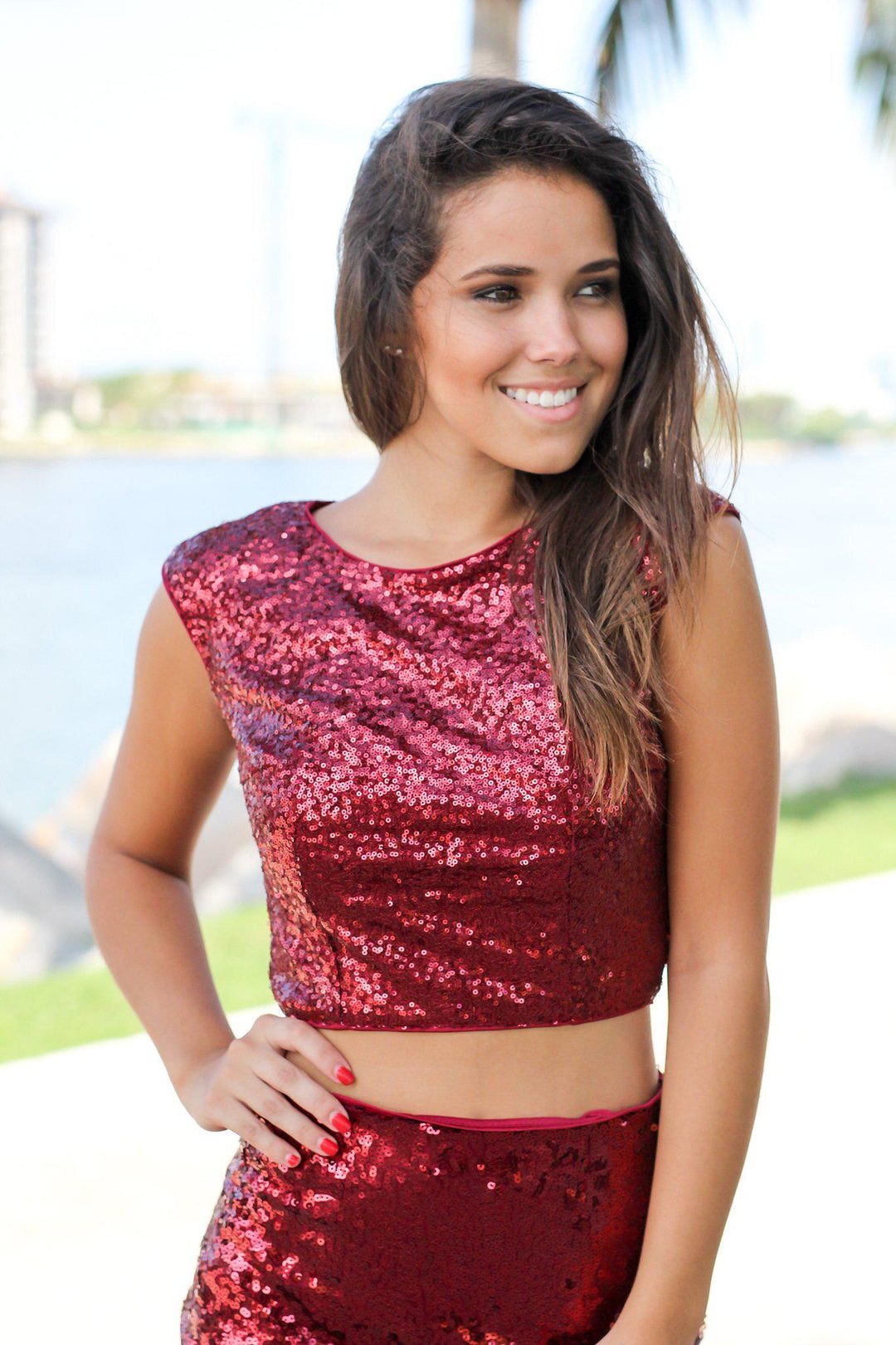 Burgundy Sequin Top Cute Tops Saved by the Dress