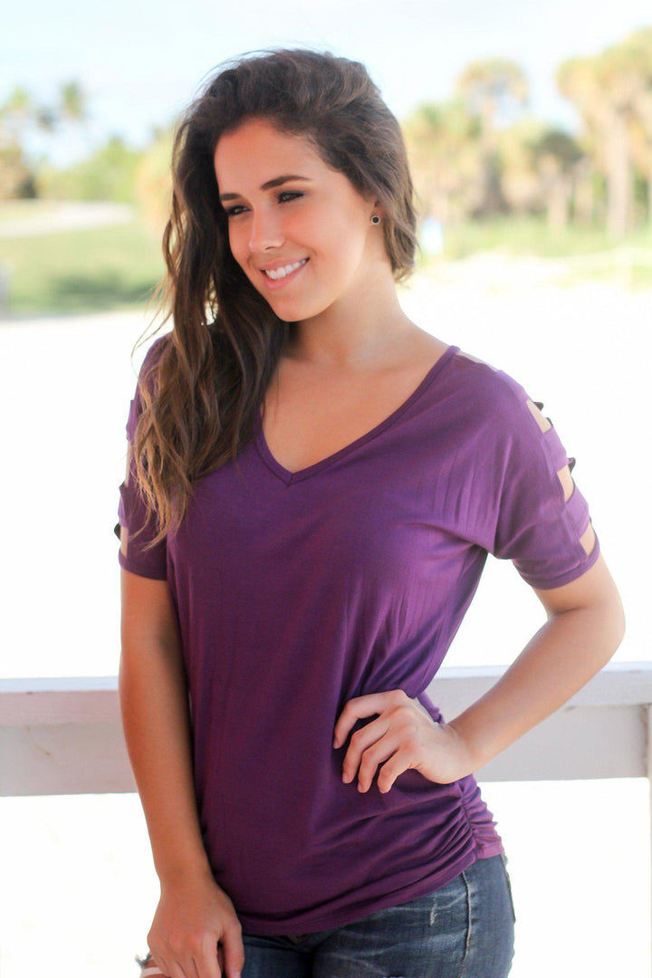 lilac dress for ladies Lilac Tulle A-line V-neck Prom Dresses With Side Slit, Long Formal Dresses,  MP794
