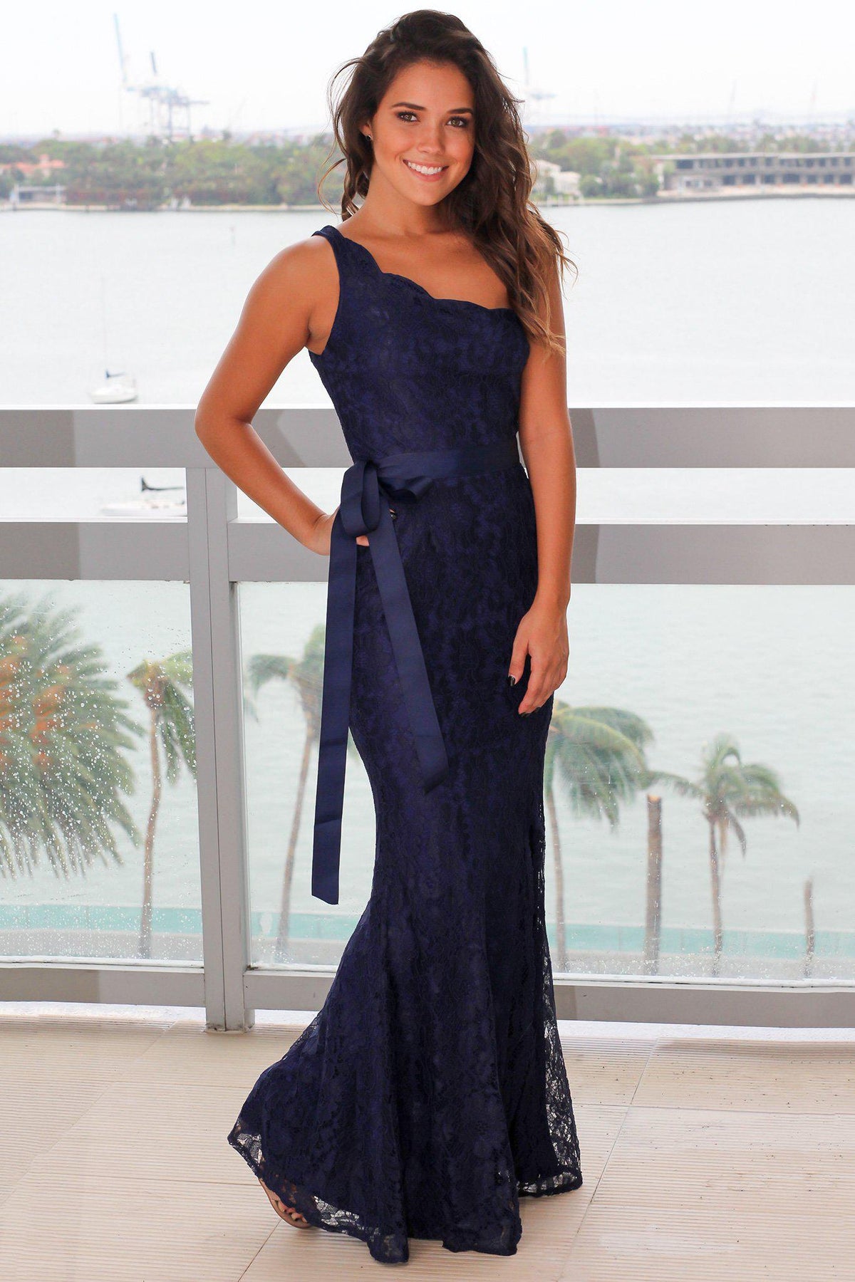 Navy Lace Single Strap Maxi Dress | Maxi Dresses – Saved by the Dress