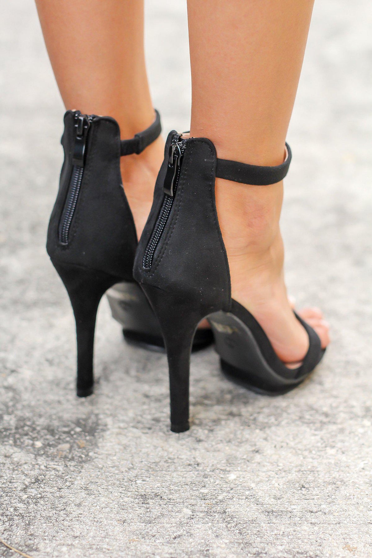 Black Ankle Strap Heels with Zipper | Black Heels | Online Boutiques ...