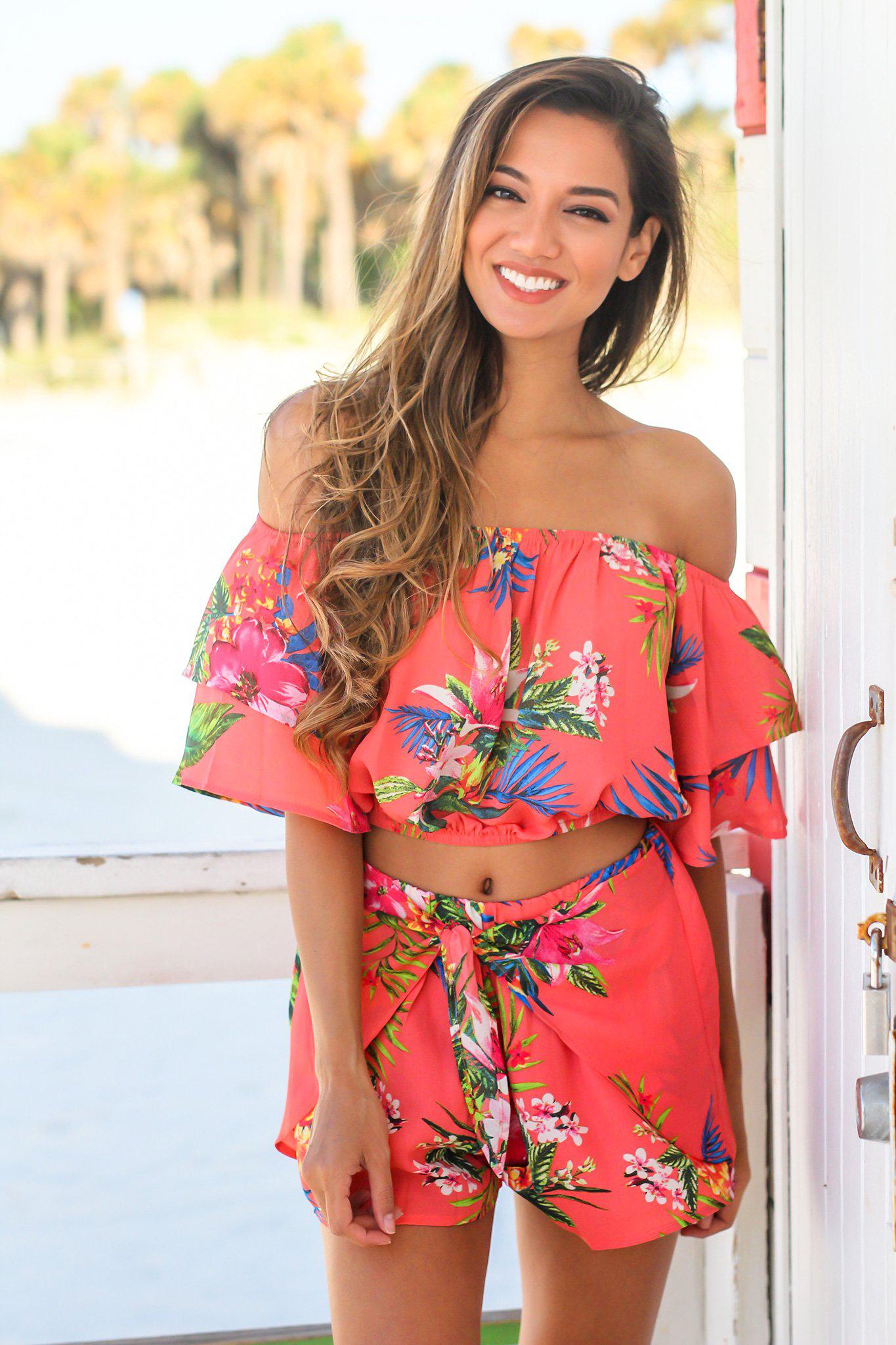 Coral Tropical Two Piece Set  Online Boutiques – Saved by the Dress