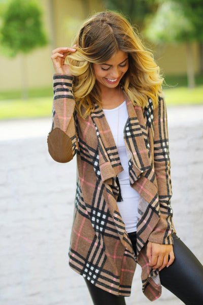 plaid open front cardigan