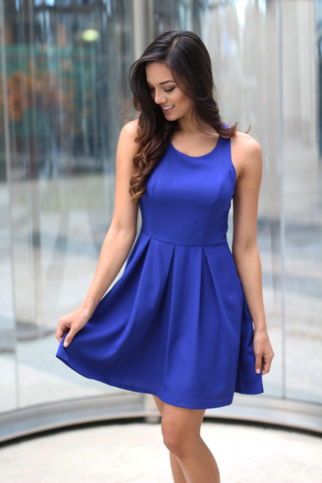 Royal Blue Short Dress with Open Back