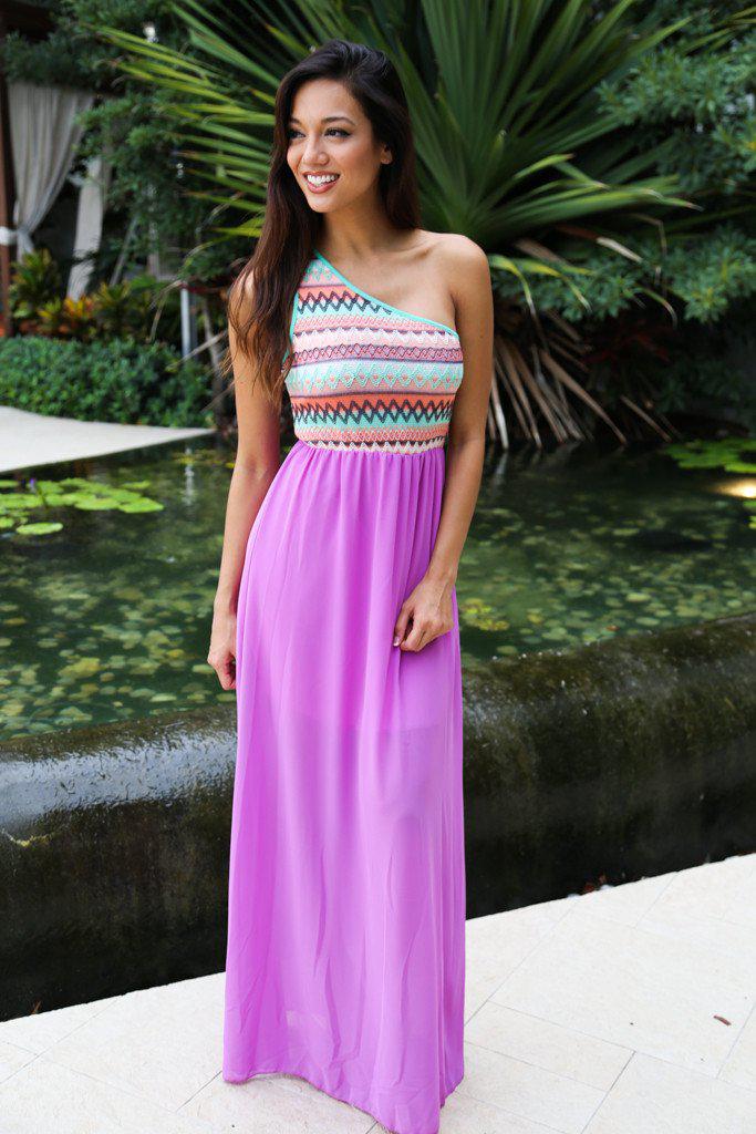 Orchid Maxi Dress With One Shoulder Top