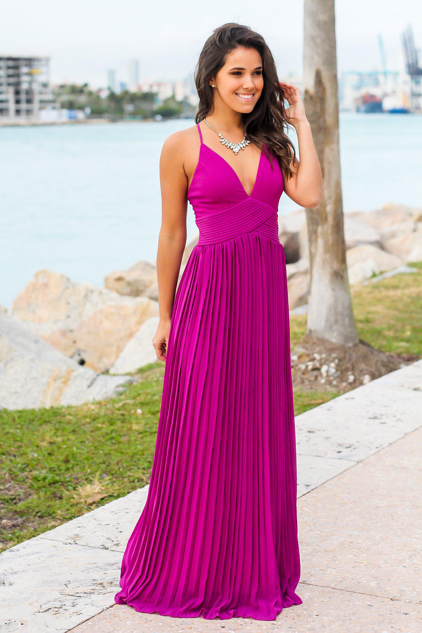 Orchid Pleated Maxi Dress with Criss Cross Back
