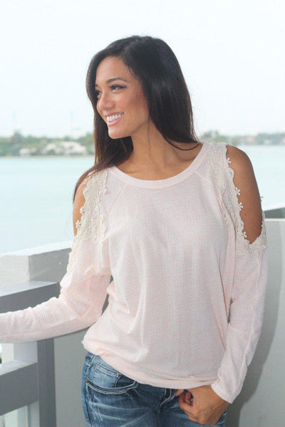 Peach Top With Open Crochet Shoulders