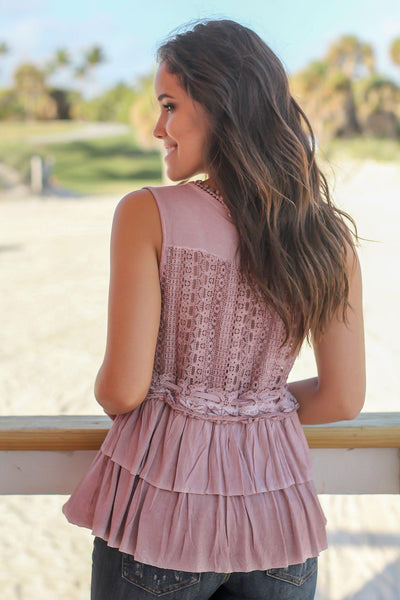 Pink Crochet Top with Ruffles