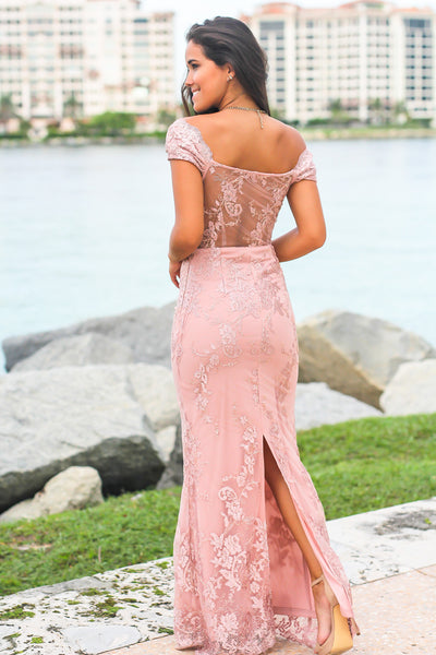 Pink Embroidered Maxi Dress with Mesh Back
