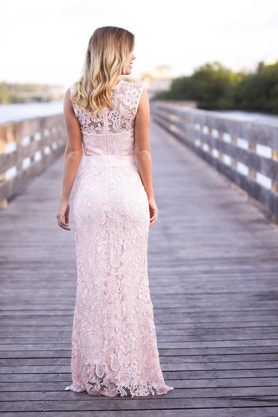Pink Lace Maxi Dress with Bow