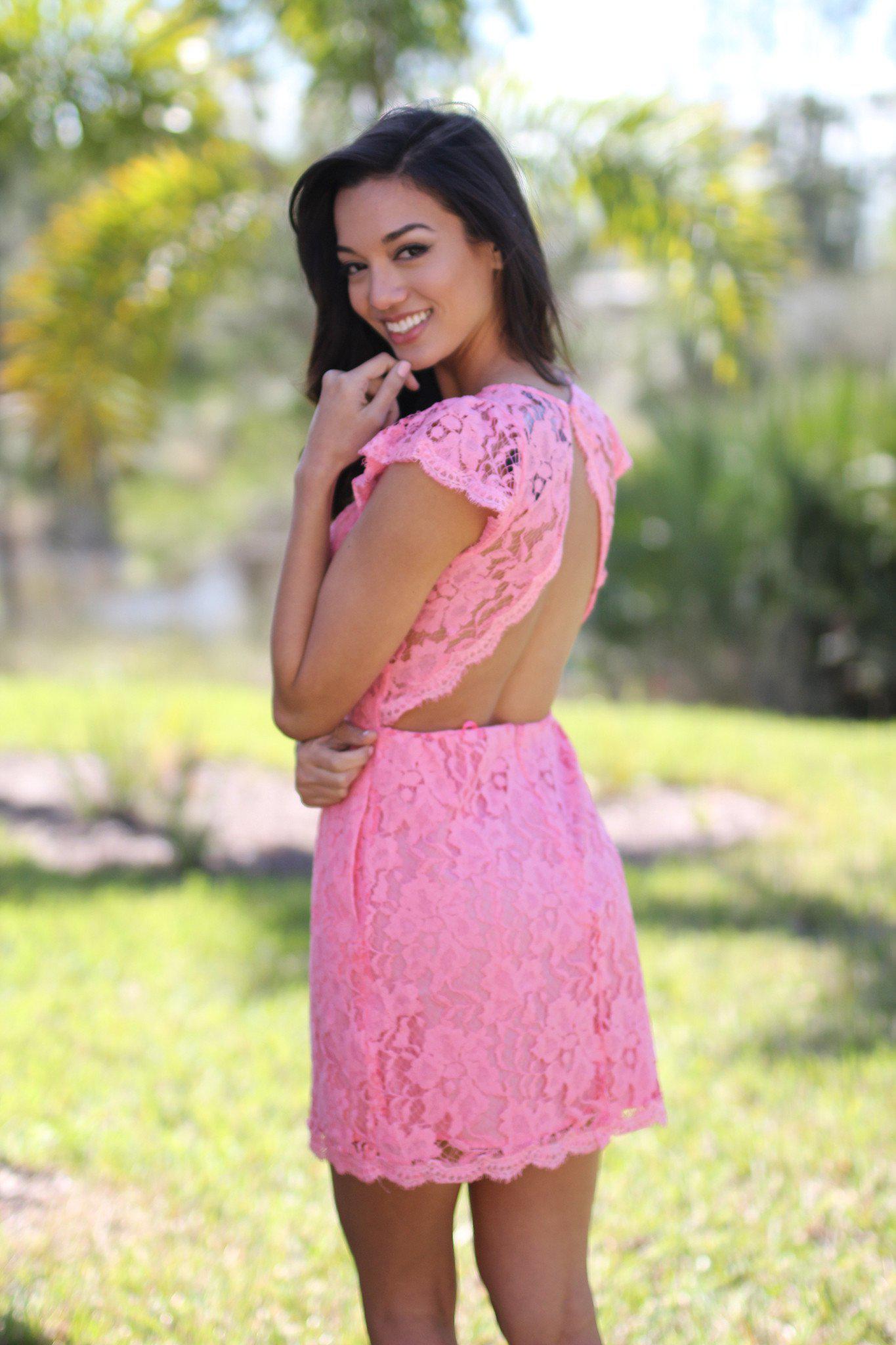 Pink Lace Dress with Pockets