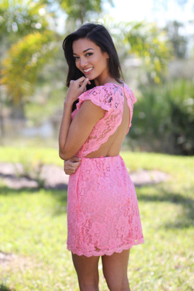 Pink Lace Dress with Pockets