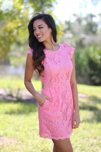 Pink Lace Dress with Pockets