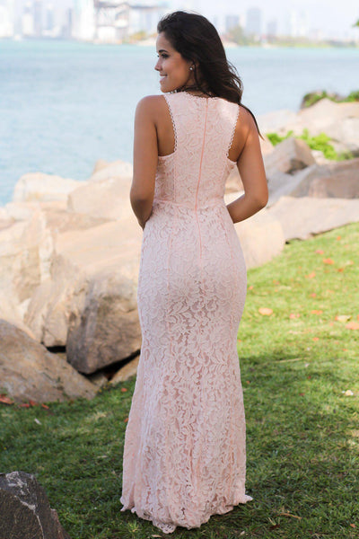 Pink Lace Sleeveless Maxi Dress