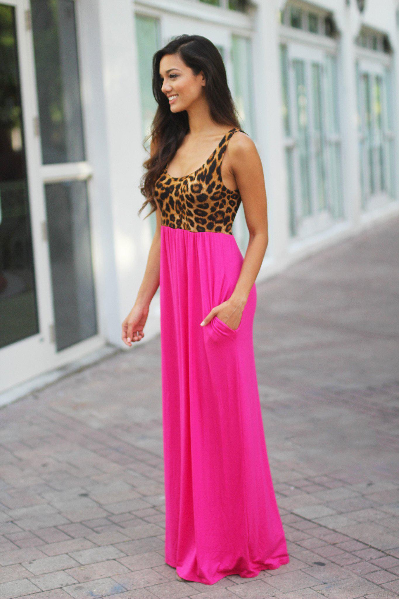 Pink Leopard Maxi Dress with Pockets