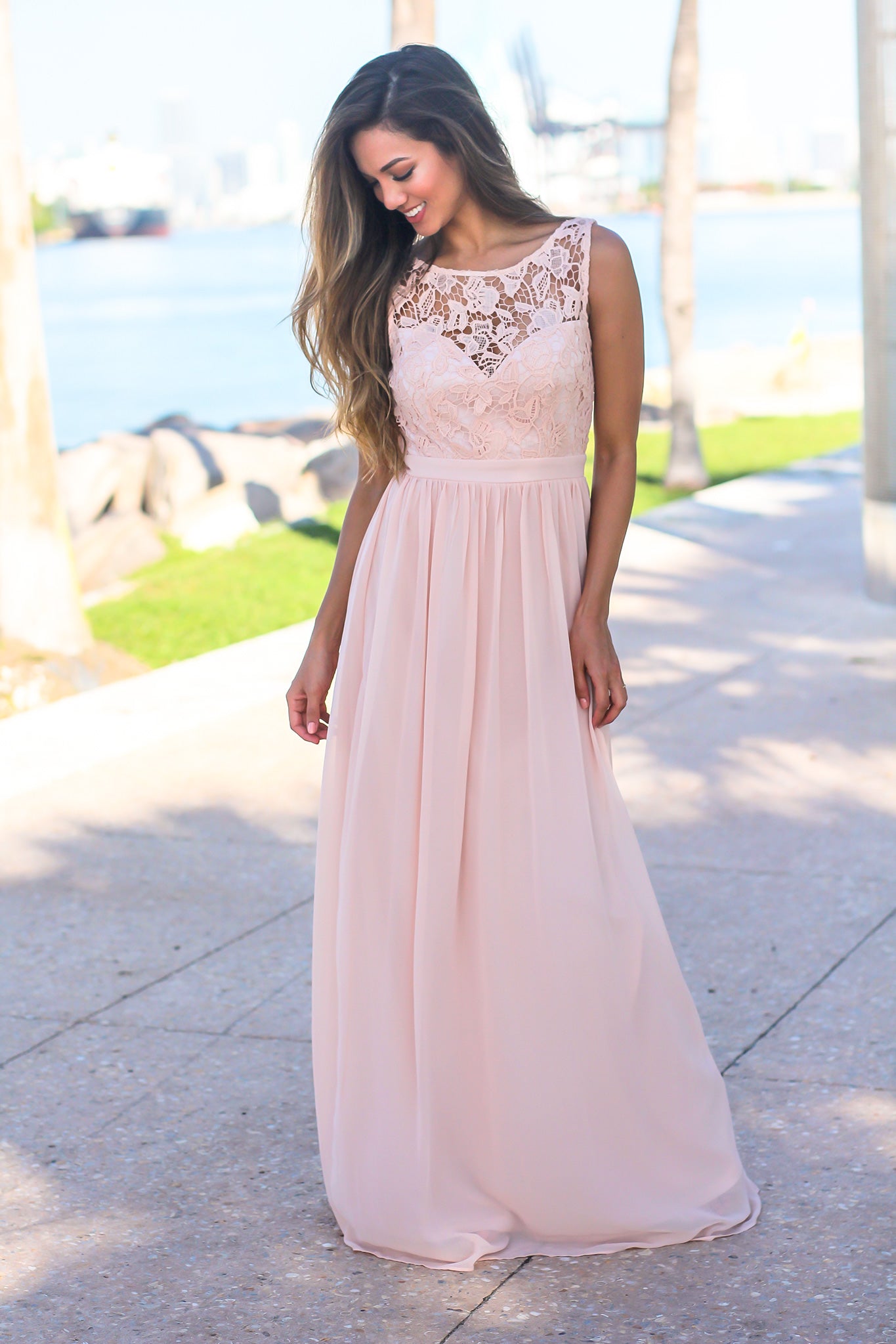 Pink Maxi Dress with Crochet Top