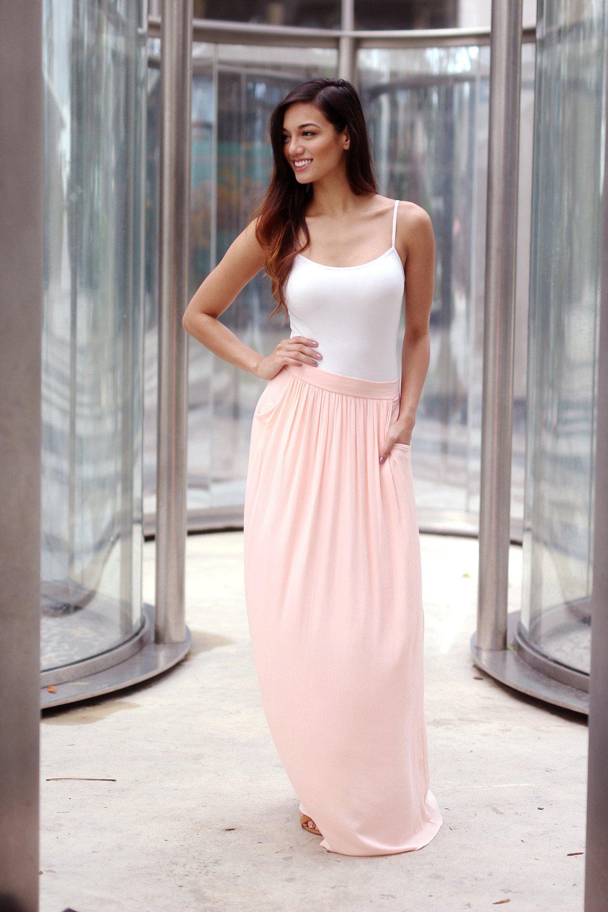 Peach Maxi Skirt with Pockets | Peach Long Skirt – Saved by the Dress