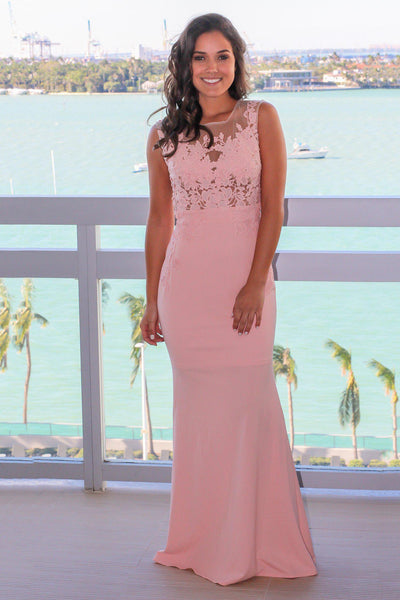 Pink Mesh Top Maxi Dress with Open Back