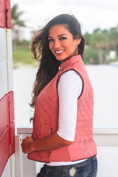 Pink Quilted Vest with Pockets