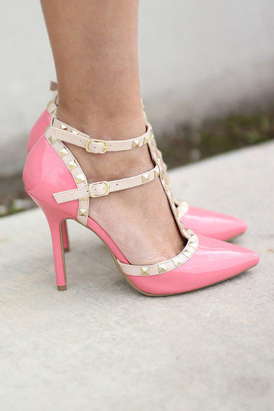 Pink Studded Strappy Heels