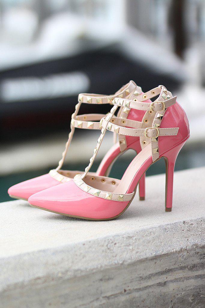 Pink Studded Strappy Heels