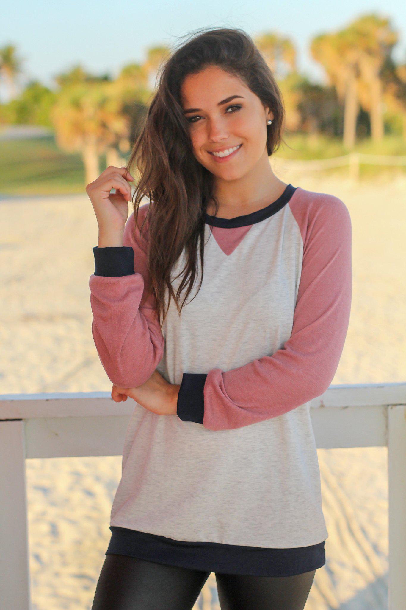 Dusty Pink and Navy Pullover Top | Cute Tops – Saved by the Dress