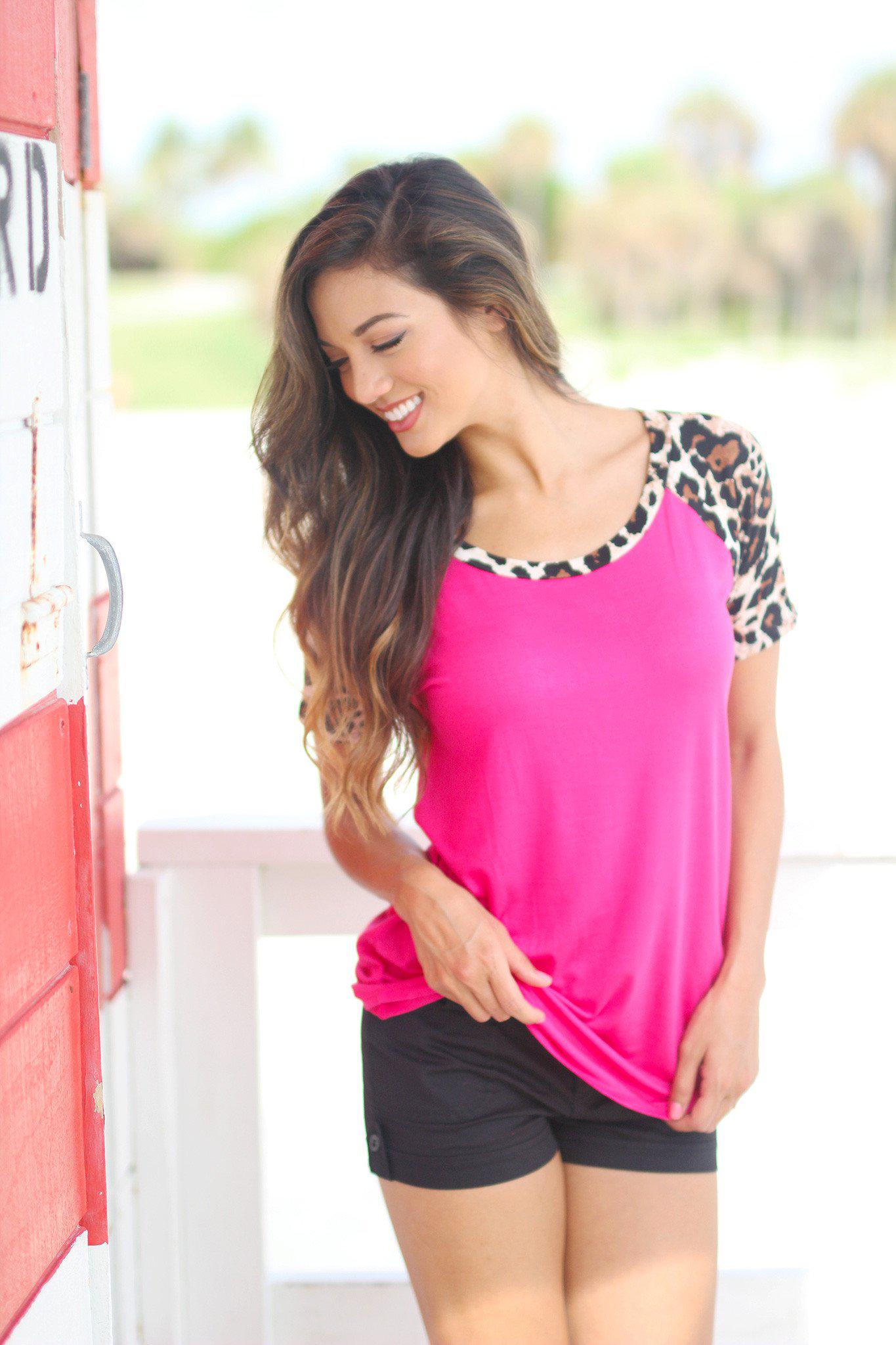 Hot Pink Top with Leopard Sleeves