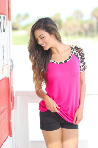 Hot Pink Top with Leopard Sleeves