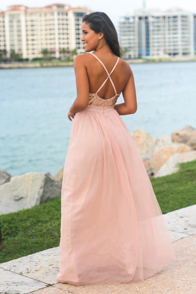 Pink Tulle Maxi Dress