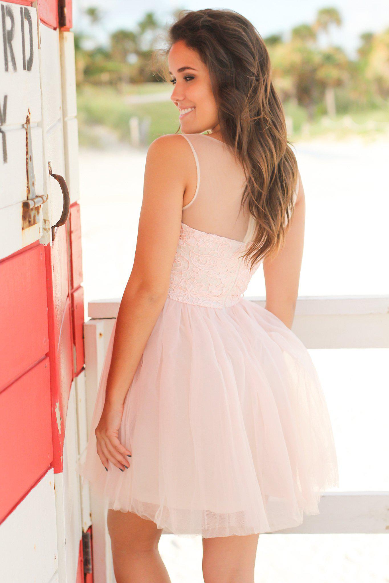 Pink Tulle Short Dress with Lace Top