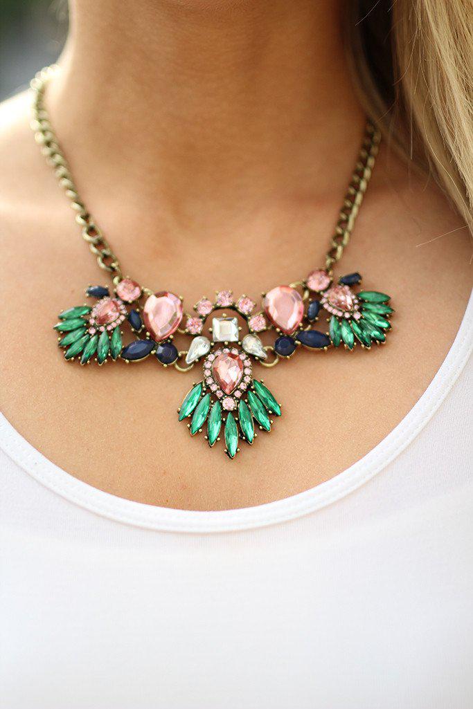 Pink Jeweled Wing Necklace